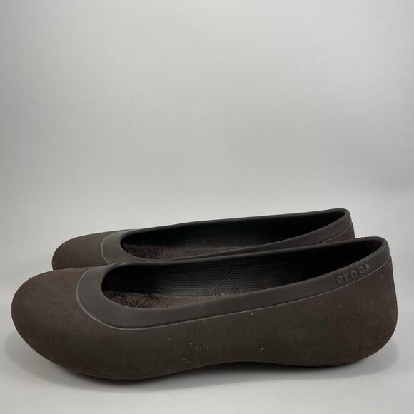 Crocs Mammoth Lined Flat Womens Size 7 Brown Rubber Slip On Workwear - Picture 4 of 9